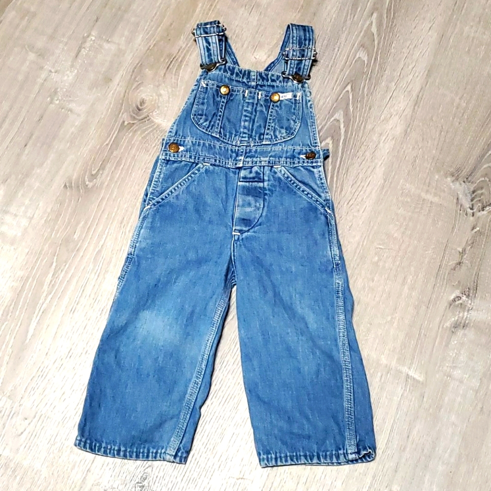 Vintage Lee Denim Jumpsuit Blue Kids Size 12M Made in USA Unisex Cotton